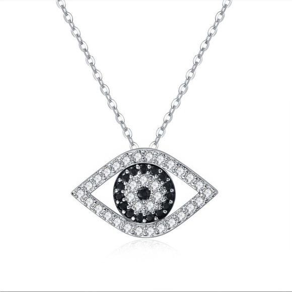 New Unique Hollow Eyes Design Sapphire Micro Pave Silver Plated Necklace - Picture 3 of 5